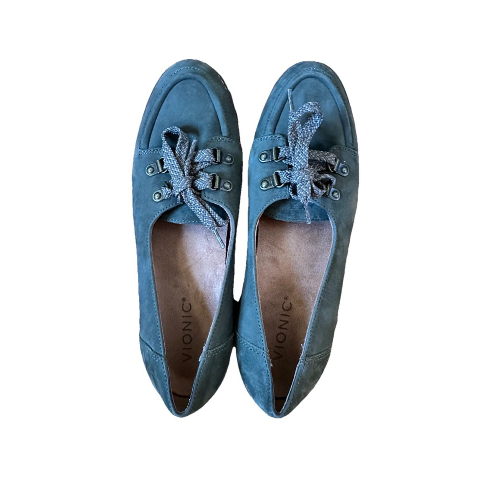 Vionic Teagan Green Nubuck Leather Lace Up Oxford Loafers 7.5 - Picture 3 of 6